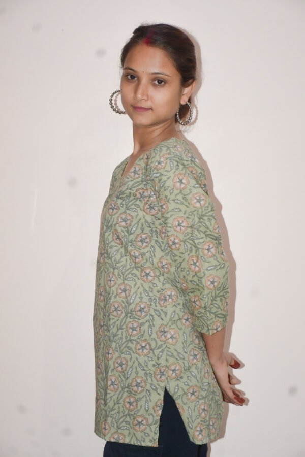 Elegant Light Green  Cotton Kurti - Image 3