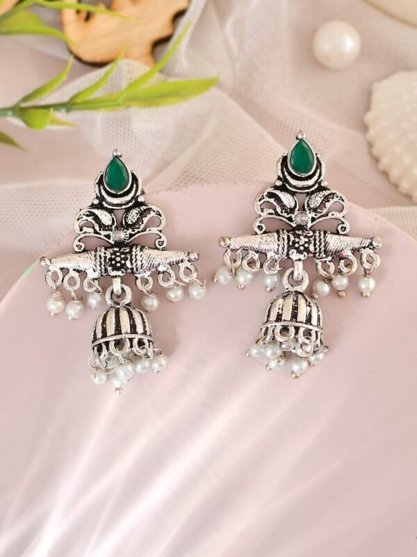 Luxe: Light Green Stone Stud Earrings 3-SET combo - Image 2
