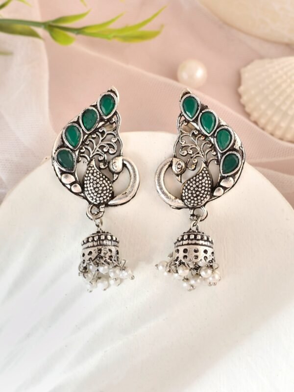 Luxe: Light Green Stone Stud Earrings 3-SET combo - Image 3