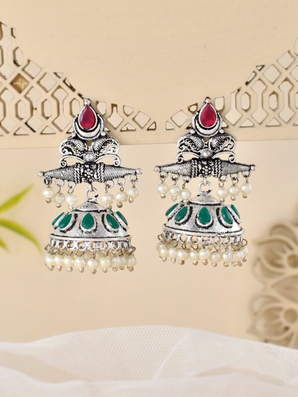 Classic Green stone Jhumka 3-SET combo - Image 3