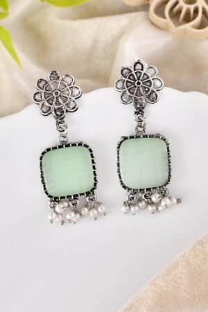 Luxe: Light Green Stone Stud Earrings 3-SET combo