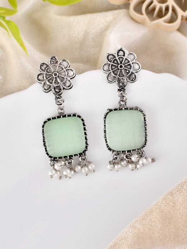 Luxe: Light Green Stone Stud Earrings 3-SET combo